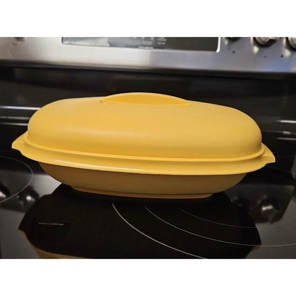 Vintage Tupperware Microwave Steamer #1273 Harvest Gold 3 Piece Set